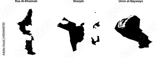 Ras Al-Khaimah, Sharjah, Umm al-Qaywayn outline maps