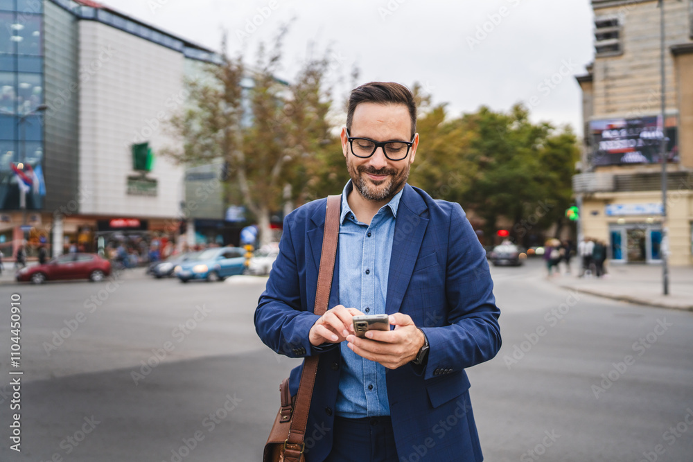 businessman walk around city and use mobile phone businessman walk around city and use mobile phone