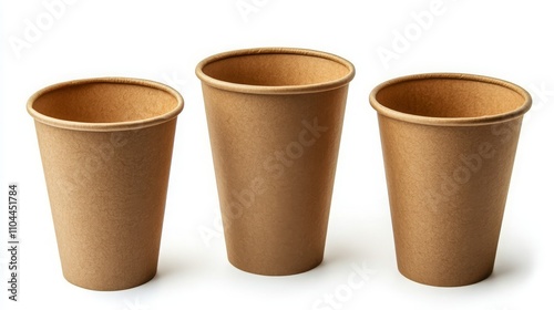 Blank takeout coffee cup templates in three sizes, isolated on white