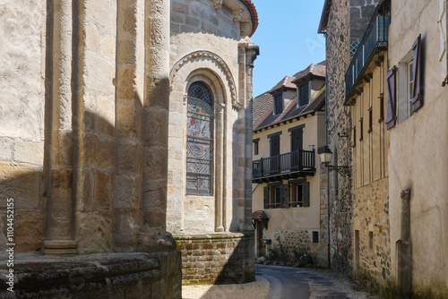 Part of of the roman abbey of Saint-Pierre church from the 11th century in Beaulieu-sur-Dordogne Corrèze Nouvelle-Aquitaine in Southern France	 photo