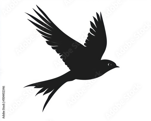 Silhouette of a flying bird with outstretched wings, embodying freedom and grace. photo