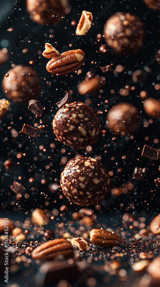 Floating Chocolate Pecan Balls in Soft Focus Floating Chocolate Pecan Balls in Soft Focus
