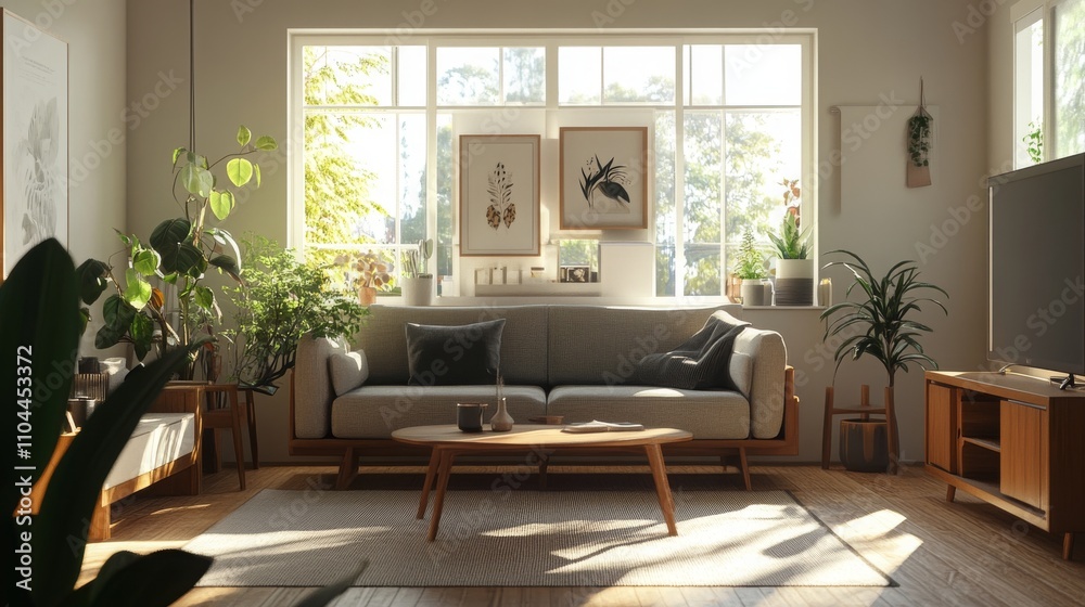 Muji-style isometric living room design, 3D rendered Muji-style isometric living room design, 3D rendered