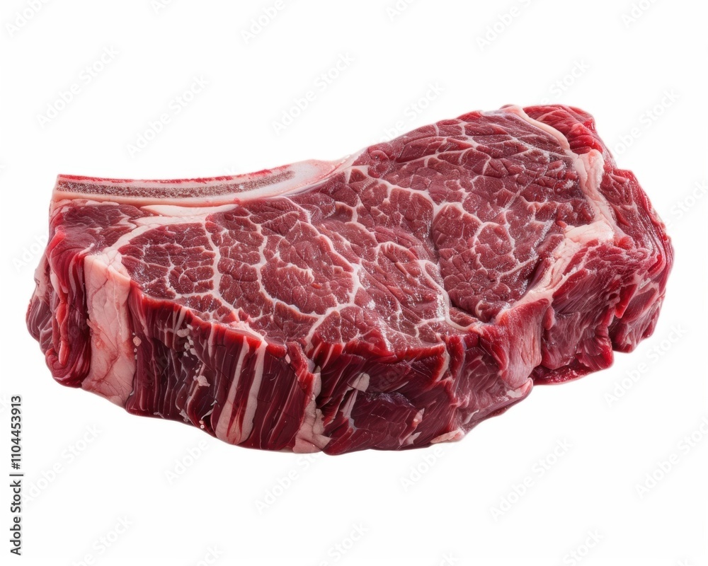 Fresh, marbled ribeye steak showcasing rich red color and intricate fat distribution. Fresh, marbled ribeye steak showcasing rich red color and intricate fat distribution.
