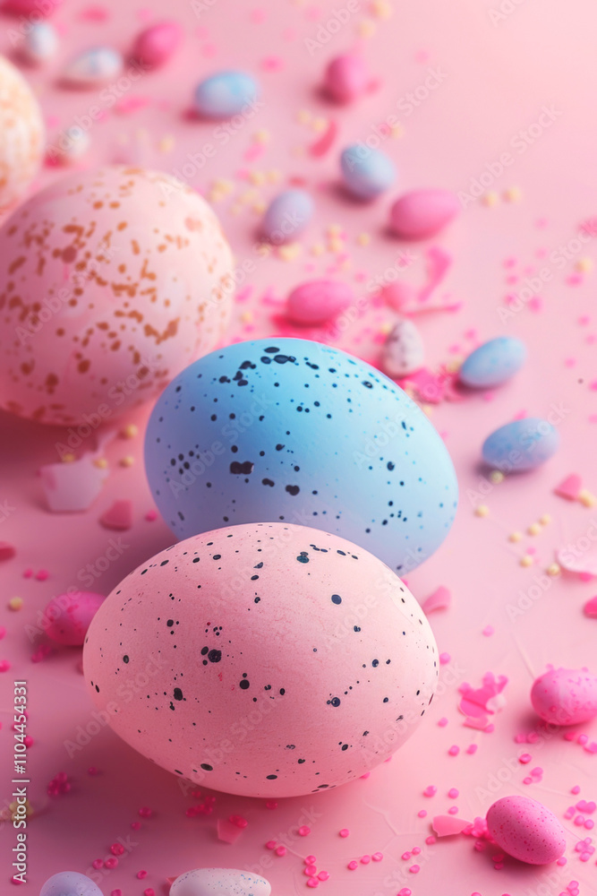 easter eggs happy easter pink background Generative AI