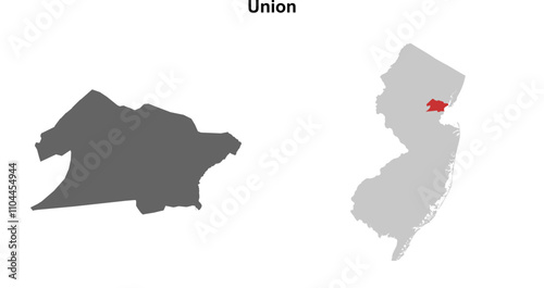 Union County (New Jersey) blank outline map set