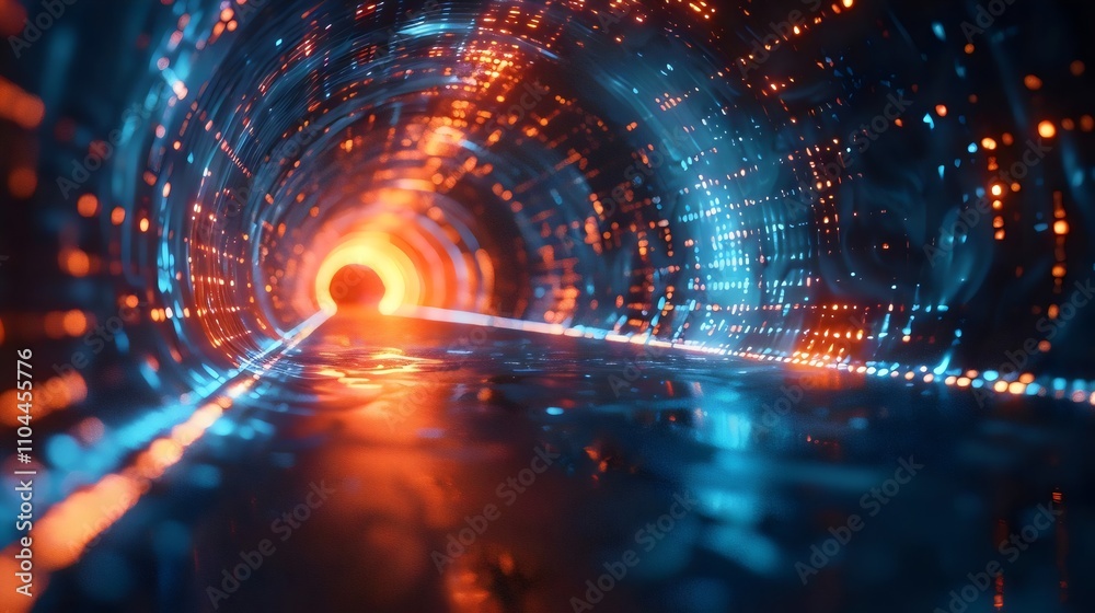 Fototapeta premium A tunnel with orange and blue lights