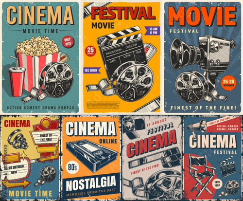 Vintage cinema posters with festival info