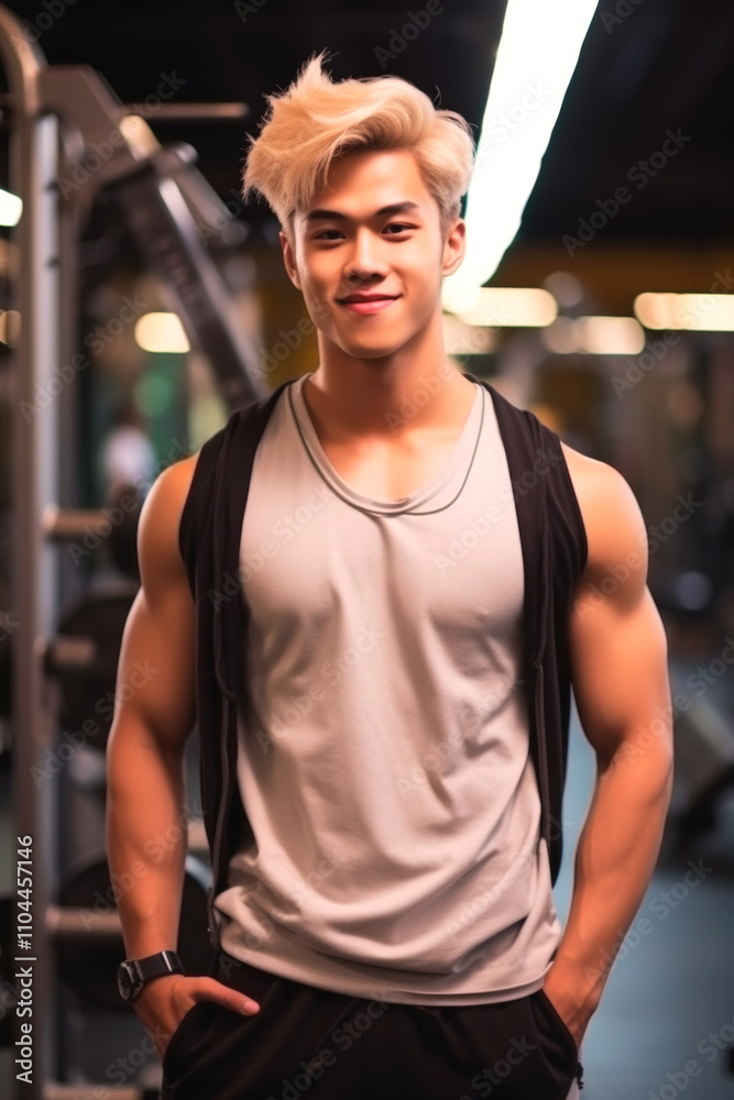 young muscular asian man in the gym Generative AI young muscular asian man in the gym Generative AI