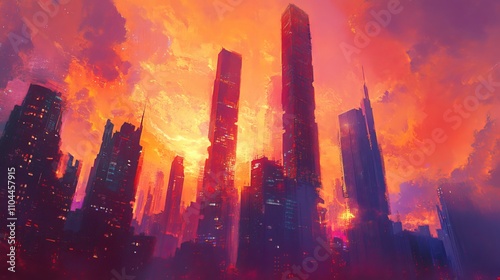 This upward-facing image captures the soaring ambition of modern skyscrapers. The radiant sky symbolizes the endless possibilities for growth and achievement within a city's skyline.