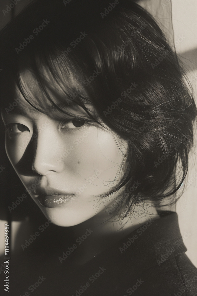 Emotional black and white portrait of a woman conveying sorrowful feelings Emotional black and white portrait of a woman conveying sorrowful feelings