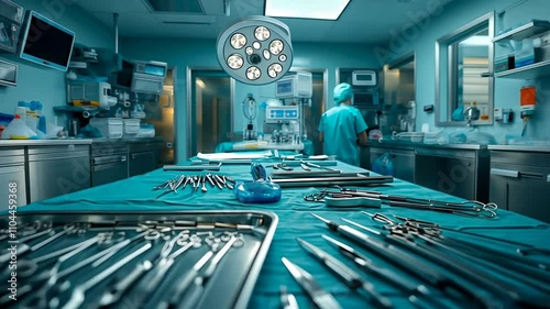 Surgical Instruments on Table in Operating Room
