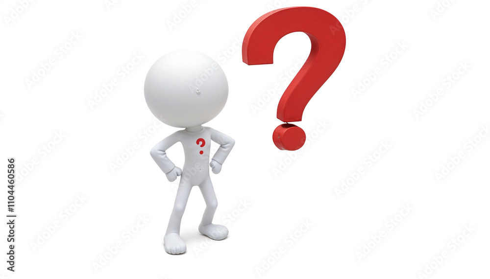 Curious 3D Character Pondering a Large Red Question Mark Curious 3D Character Pondering a Large Red Question Mark