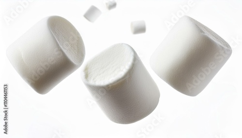 falling marshmallow on white background