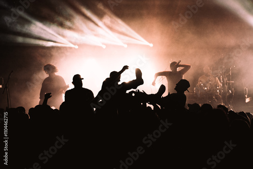 Crowd of people crowd surfing at a rock concert