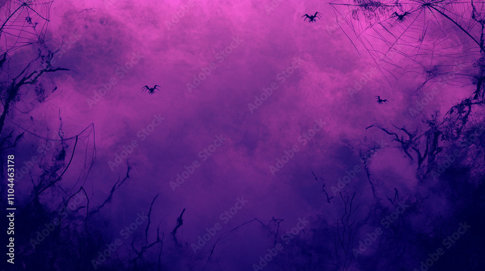 Spooky Halloween Background Purple Night Sky Spiders Webs Branches Dark Fantasy Spooky Halloween Background Purple Night Sky Spiders Webs Branches Dark Fantasy