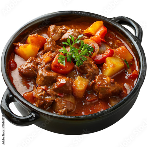 goulash food Beef Stew Recipe with Potatoes & Peppers isolated on transparent background