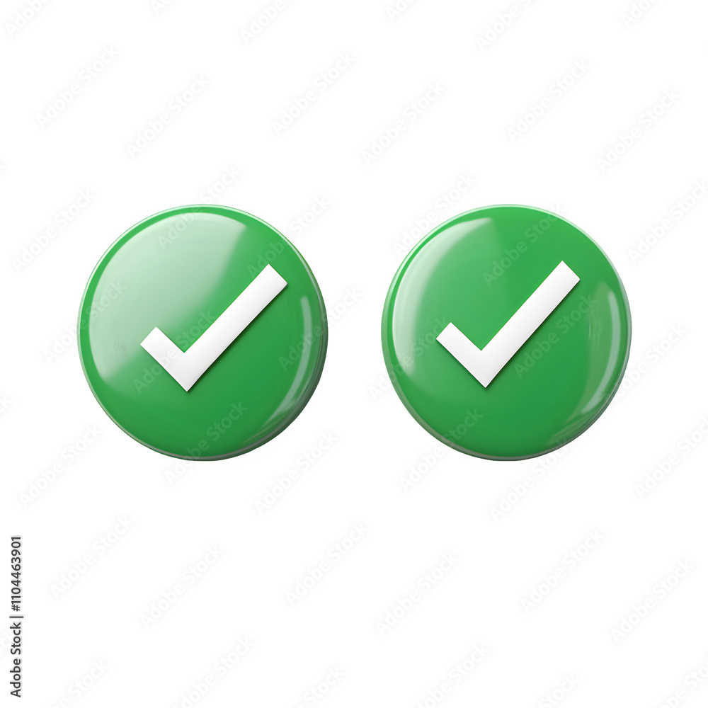 3d rendering of two green buttons with white check marks, symbolizing approval, acceptance, and positive feedback on a transparent background 3d rendering of two green buttons with white check marks, symbolizing approval, acceptance, and positive feedback on a transparent background