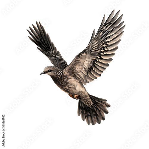 Graceful bird in realistic illustration soaring with outstretched wings against a transparent background