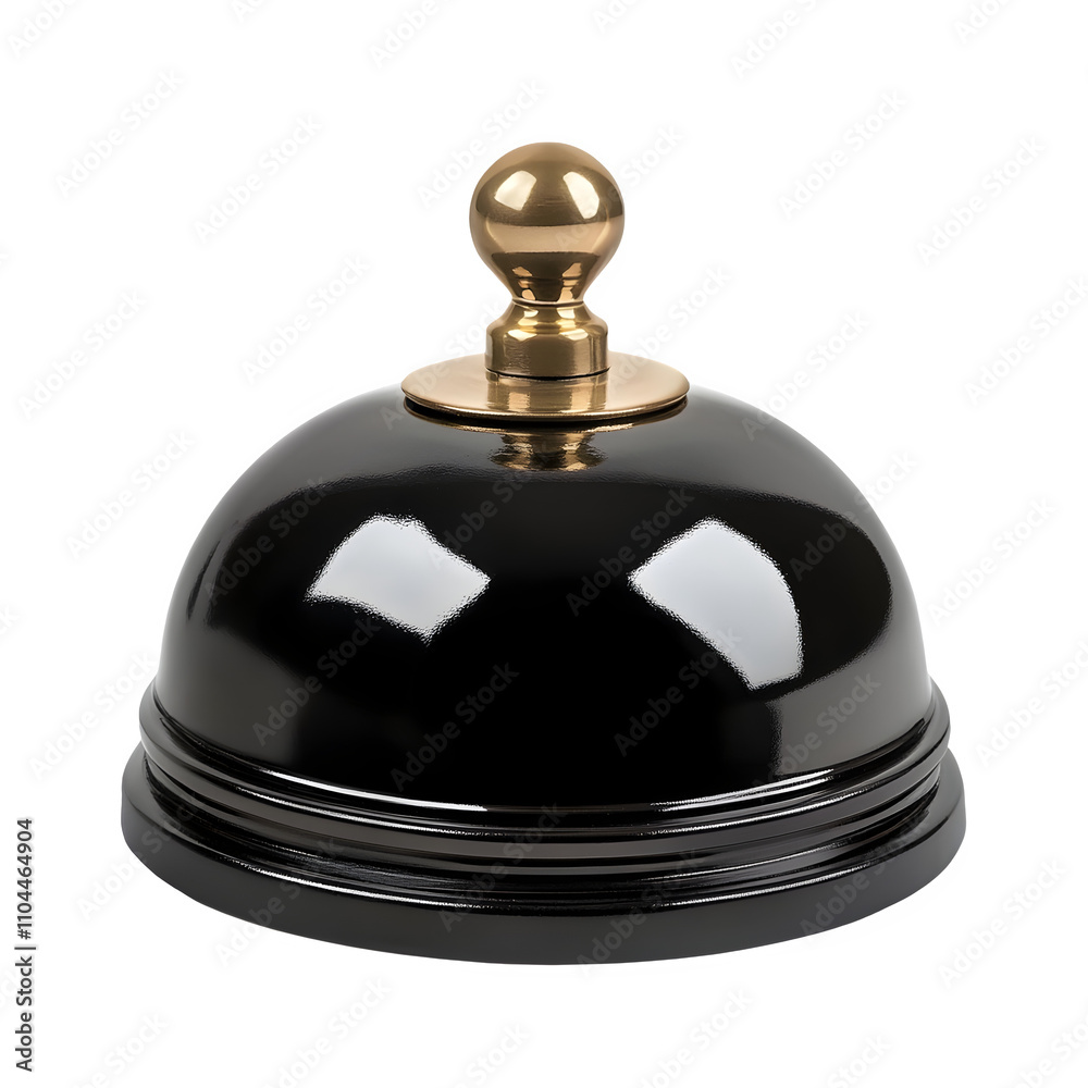 Elegant reception bell with glossy black and gold finish, on transparent background, perfect for hotel and service industry visuals Elegant reception bell with glossy black and gold finish, on transparent background, perfect for hotel and service industry visuals