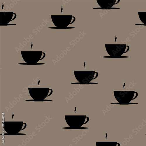 Set of cups. Seamless pattern cup with steam. Coffee cup icon. Cup of coffee with steam. Flat style. Vector illustration. Black cups with coffee.