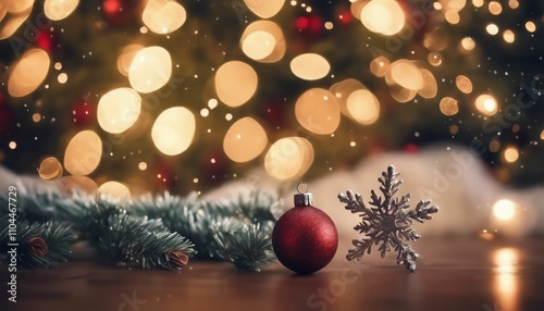 Christmas Background With Snowflakes And Christmas Tree