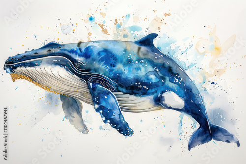 whale cartoon watercolor with white background,.      photo