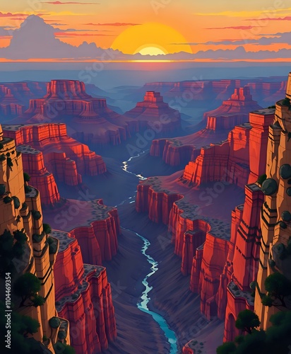 Art Deco Sunset Canyon Panorama