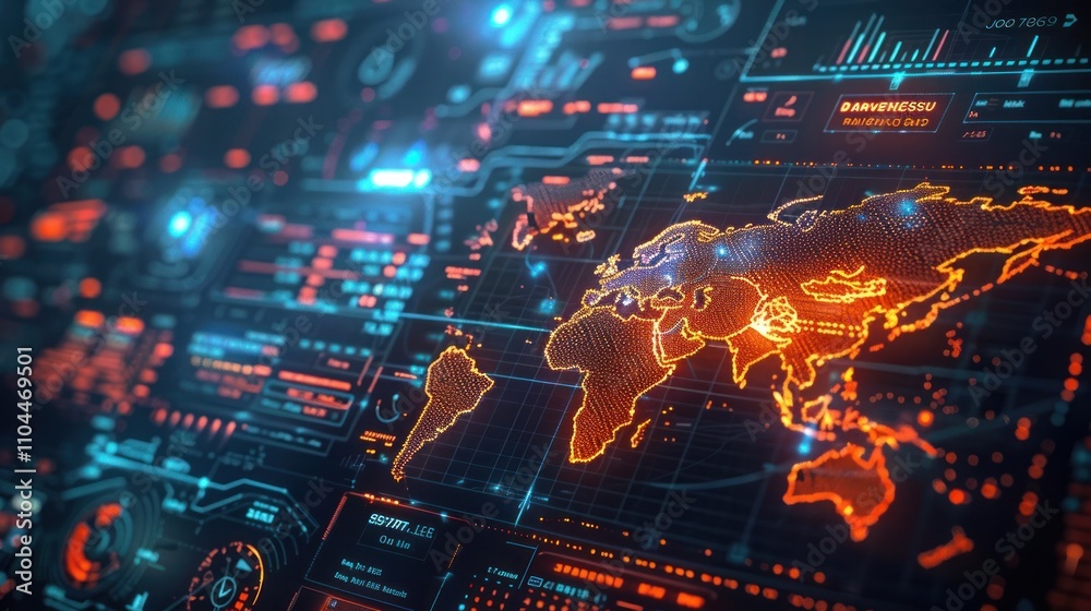 Futuristic global data network and digital finance dashboard interface with world map big data market information and cutting edge technology background Futuristic global data network and digital finance dashboard interface with world map big data market information and cutting edge technology background