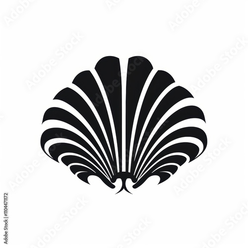 Stylized black shell silhouette on a white background, showcasing elegant curves and lines. photo