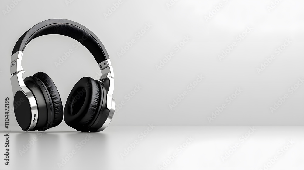 Stylish Headphones Resting on Smooth Surface Against Minimalistic Backdrop Stylish Headphones Resting on Smooth Surface Against Minimalistic Backdrop