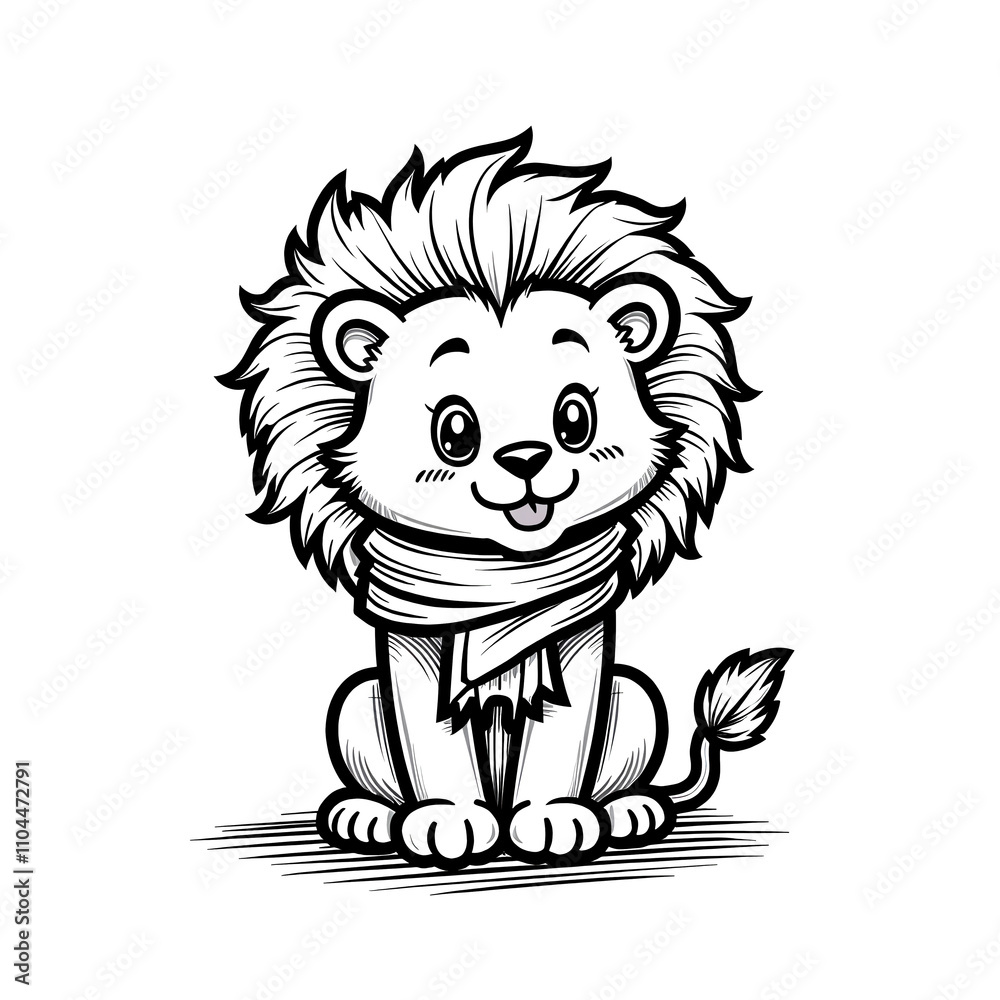 Obraz premium Cute Baby Lion Wearing Winter Scarf