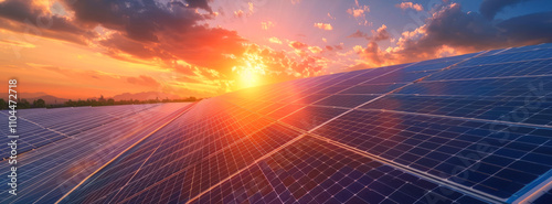 solar panels at sunset renewable green energy Generative AI