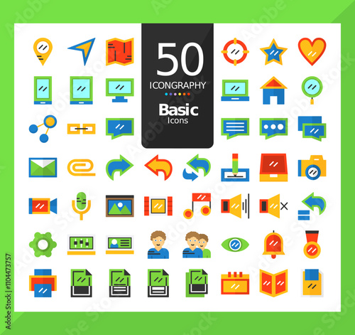 Pack of Basic Icons Flat Style Element Design