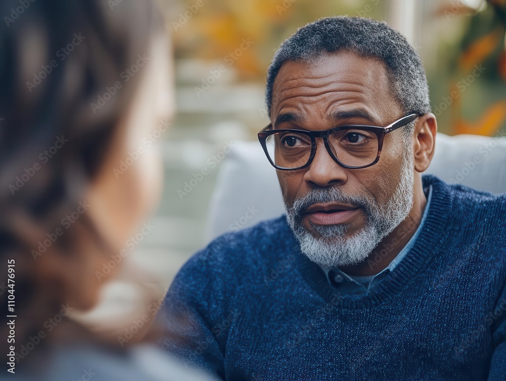 Patient and therapist in conversation, calm indoor setting, warm natural light Patient and therapist in conversation, calm indoor setting, warm natural light