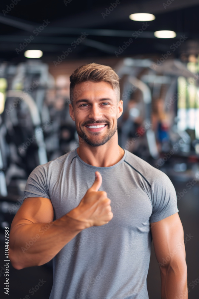 Obraz premium young man in the gym showing thumbs up Generative AI