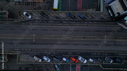 Bus on Berlin Shopping Street schlossstrasse. Lovely aerial view flight drone photo