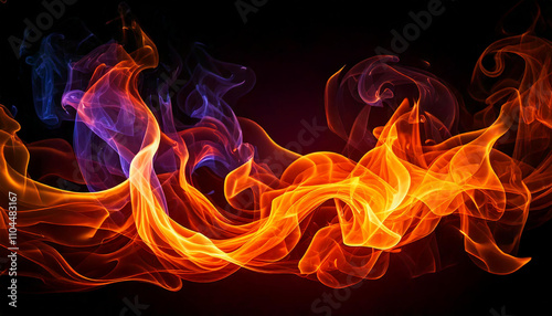Abstract fire and flames burning brightly with energy on a dark background, perfect for design projects related to heat, energy, and power