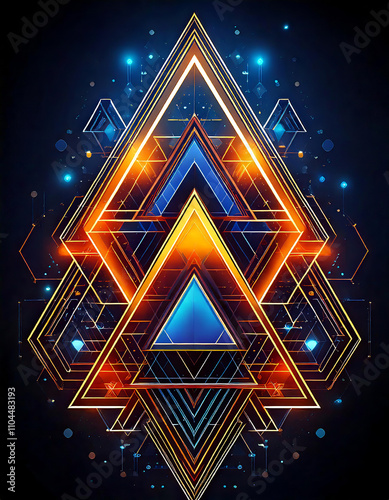Intricate arrangement of radiant triangles creating a sacred geometric pattern, perfect for spiritual themes and backgrounds