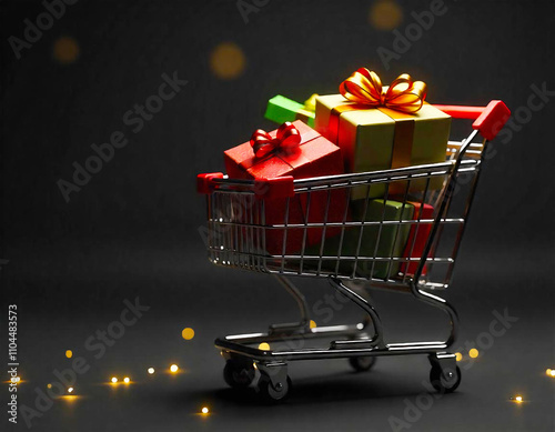 Christmas Shopping Made Cheerful: Store Icon with Gift and Red Theme photo