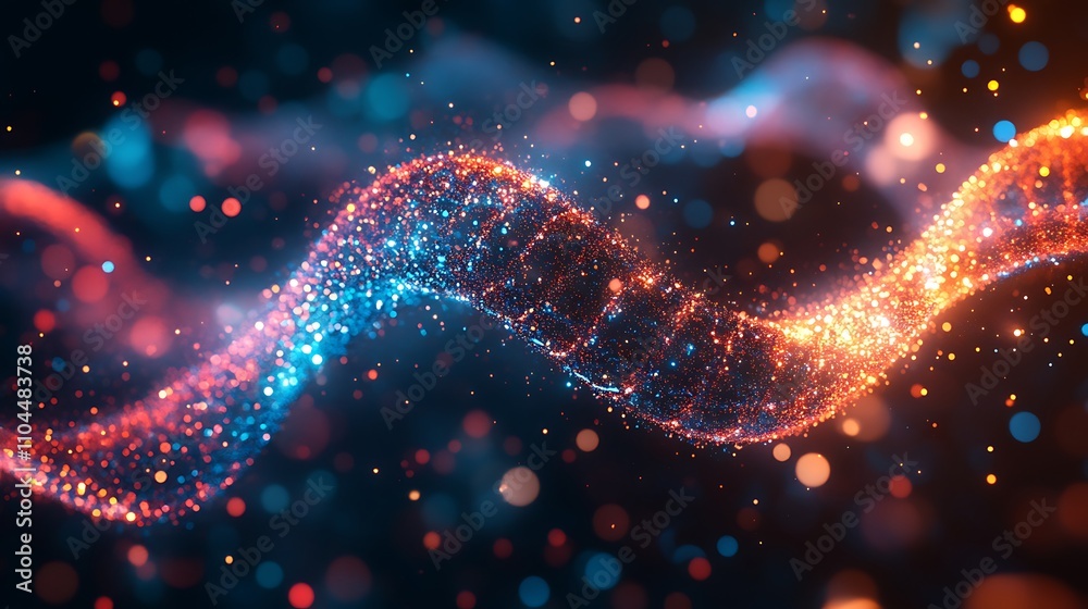 A double helix of DNA glowing with vibrant energy background