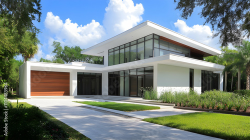 Modern white house with clean architectural lines for contemporary designs.4k image