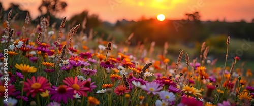 Sunset Wildflower Meadow in Art Deco Style