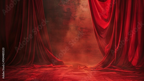Luxurious red velvet curtains in a dramatic setting