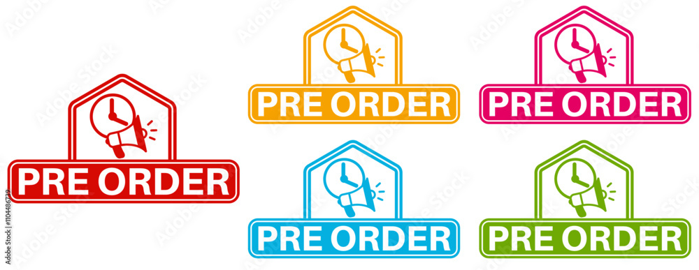 set banner pre order icon sign. sale promotion symbol labels design vector illustration set banner pre order icon sign. sale promotion symbol labels design vector illustration