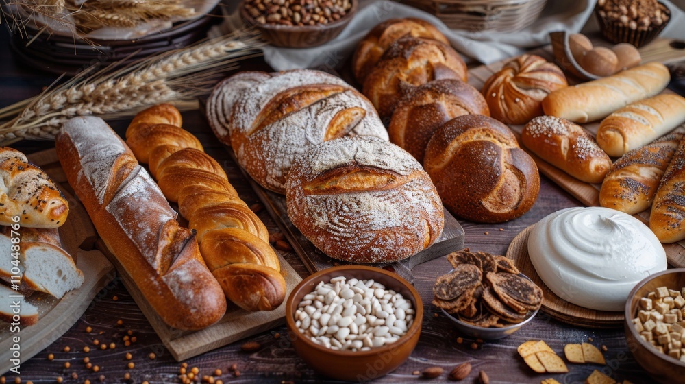 Assortment of artisan bread on a rustic wooden table Assortment of artisan bread on a rustic wooden table