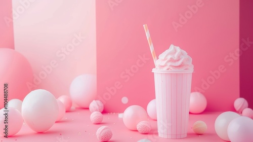 Pink whipped cream dessert with playful decor