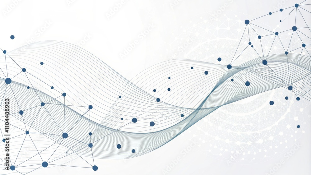Abstract geometric blue wave with connected dots on light background Abstract geometric blue wave with connected dots on light background