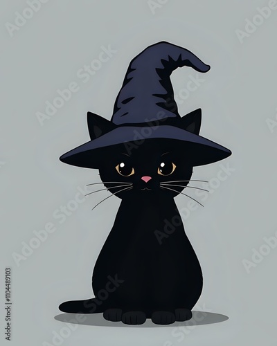 dessin d'un petit chat noir qui porte un chapeau pour Halloween