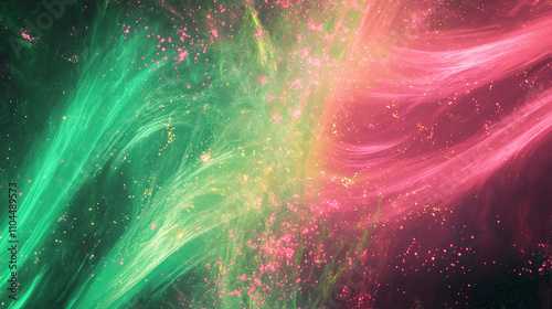 Vibrant aurora effect with glowing green and pink hues illuminating the night sky